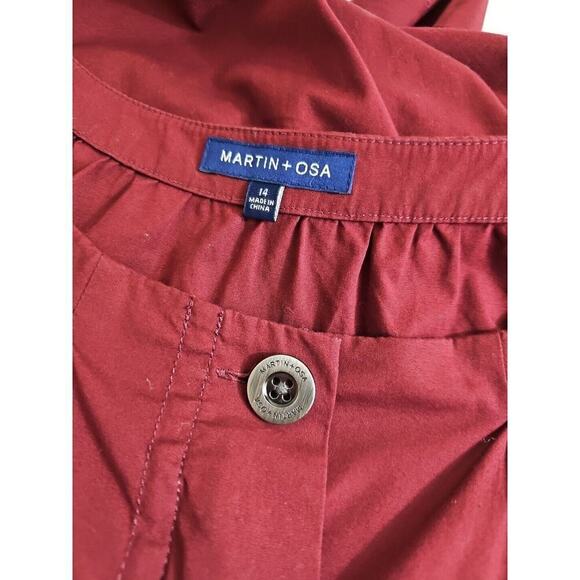 Martin + Osa ~Woman Size 14~ Burgundy Red Short Sleeve Shirt Belted Dress Zip-Up - Picture 2 of 9